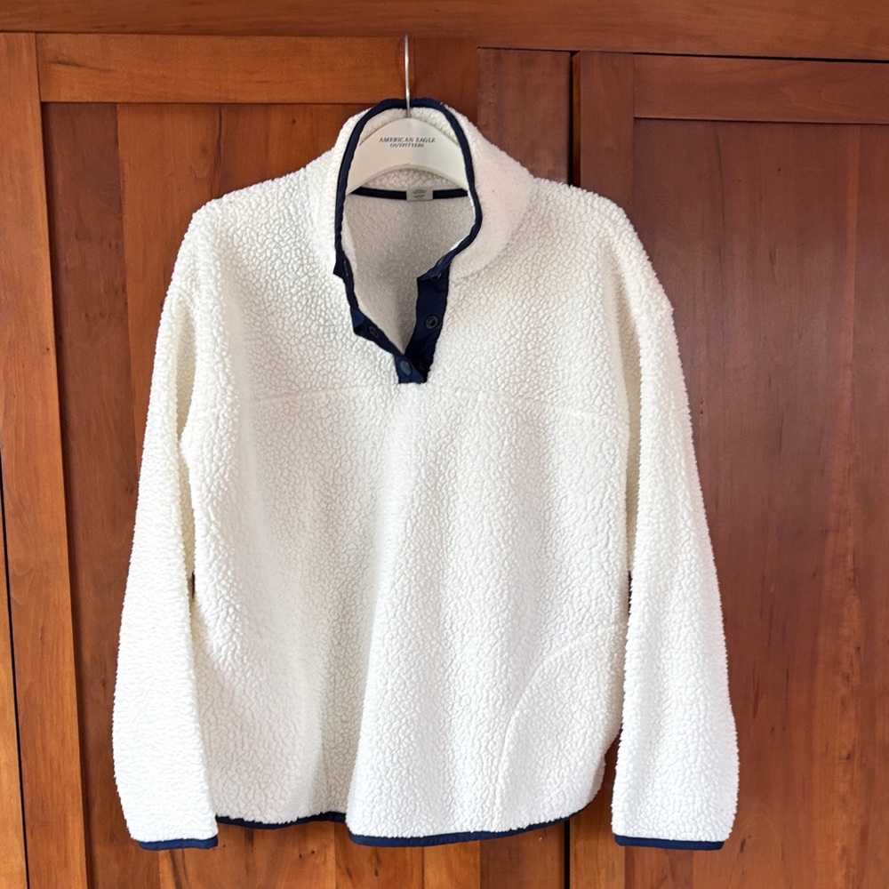 St. John’s Bay White Sherpa Pullover with Navy Trim
